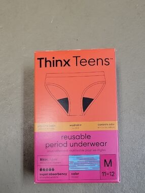 Brand New Thinx Teens Underwear- Light Blue & Coral Size GIRLS MEDIUM 11-12